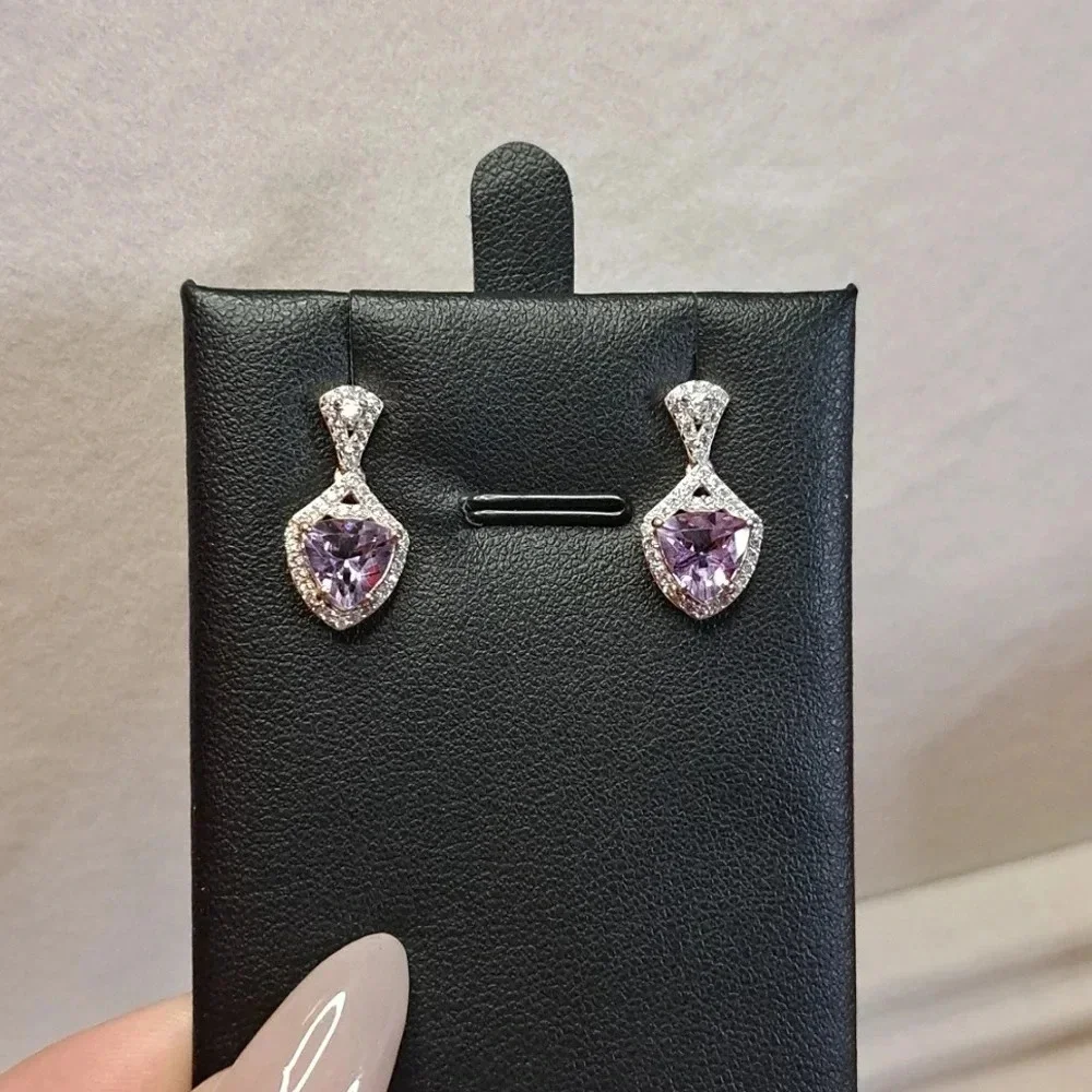 Amethyst and Natural White Zircon Accented Earrings. - Picture 4 of 9